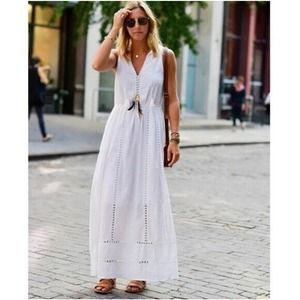 Madewell Piazza Eyelet Tassels Sleeveless Maxi Dress in Ivory White